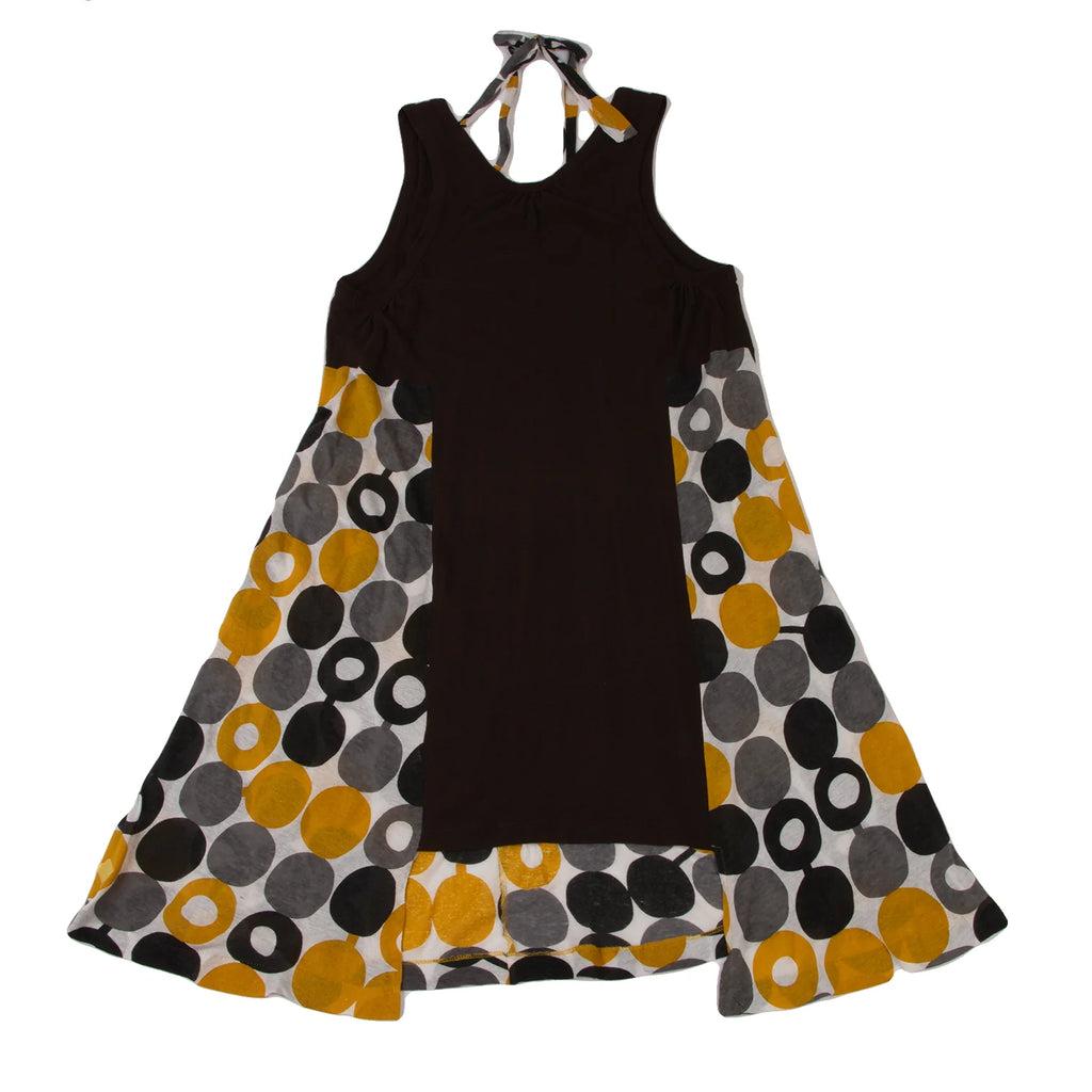 YOHJI YAMAMOTO JAPAN. Y's Cotton/Rayon Blend Circle Dot Brown Printed Switching Sleeveless Dress