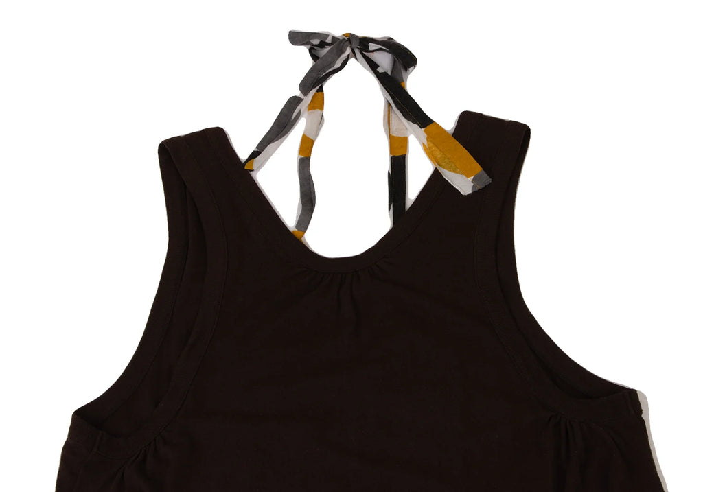 YOHJI YAMAMOTO JAPAN. Y's Cotton/Rayon Blend Circle Dot Brown Printed Switching Sleeveless Dress