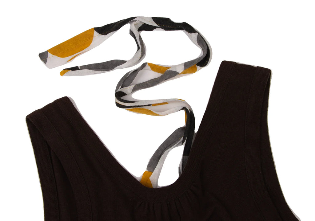 YOHJI YAMAMOTO JAPAN. Y's Cotton/Rayon Blend Circle Dot Brown Printed Switching Sleeveless Dress