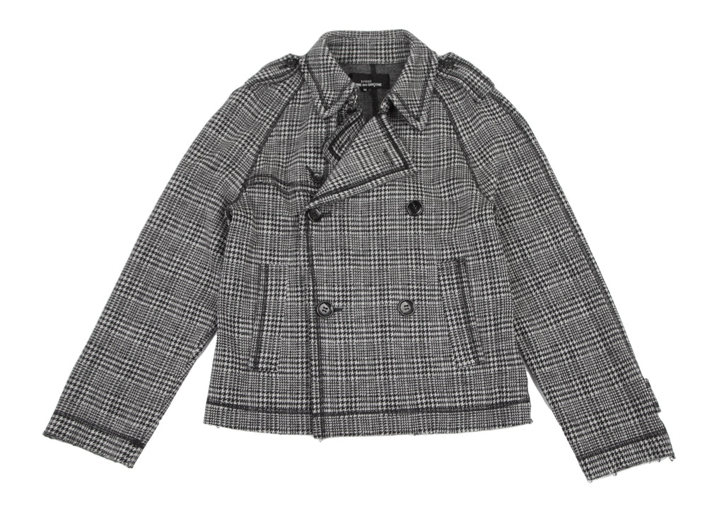 COMME des GARCONS Japan. TRICOT. Black, White Glen Check Trench Knit Jacket