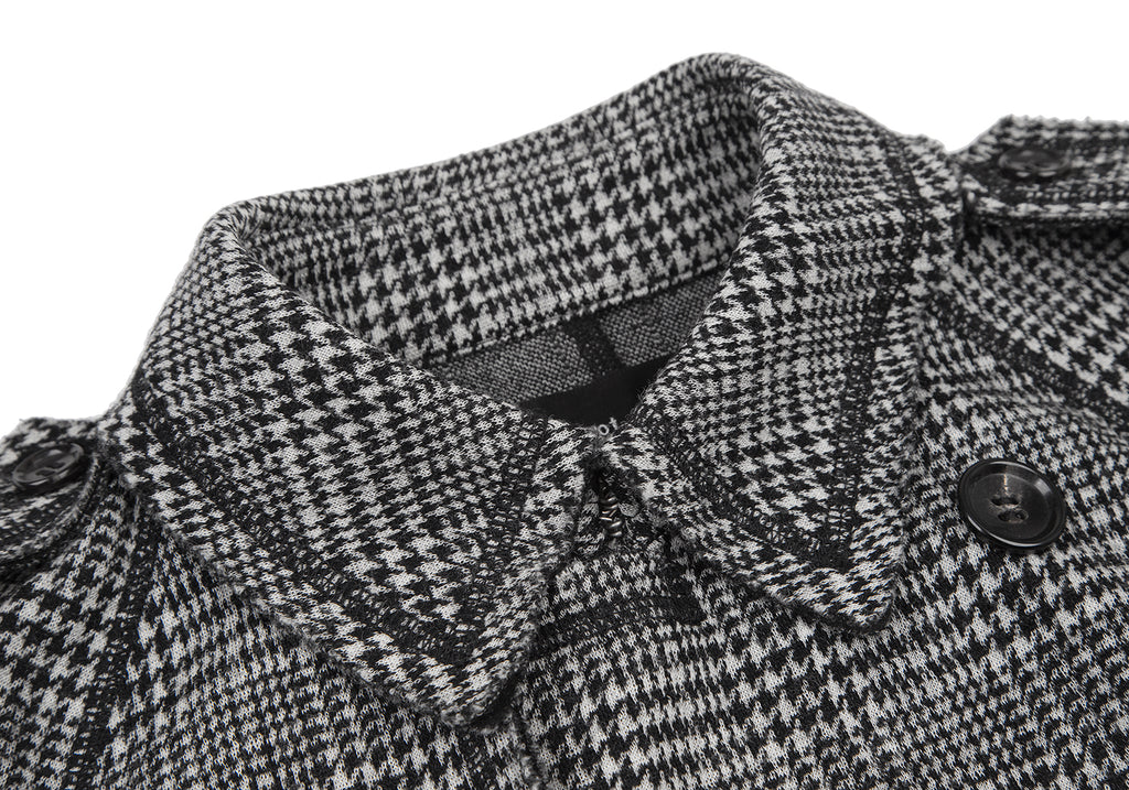 COMME des GARCONS Japan. TRICOT. Black, White Glen Check Trench Knit Jacket