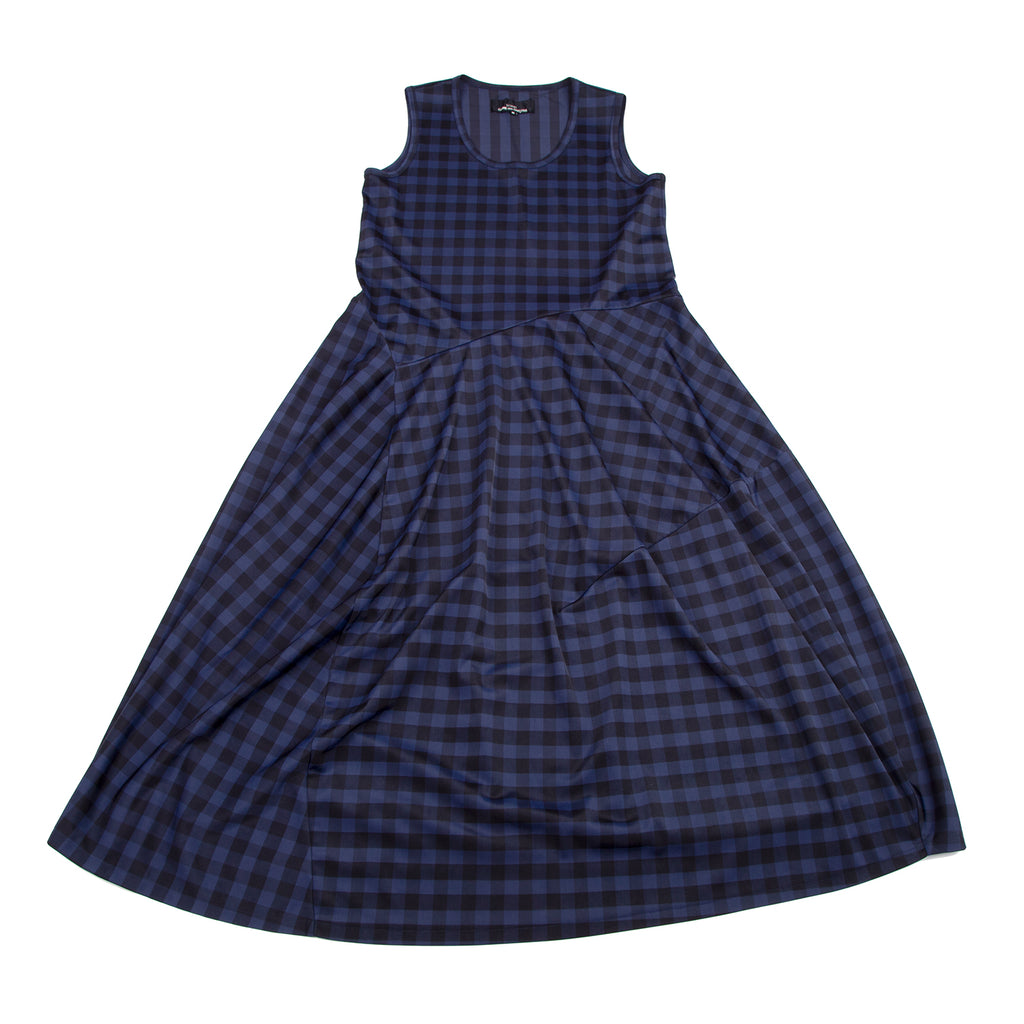 COMME des GARCONS JAPAN. TRICOT. Gingham Navy Check Curve Switching Dress