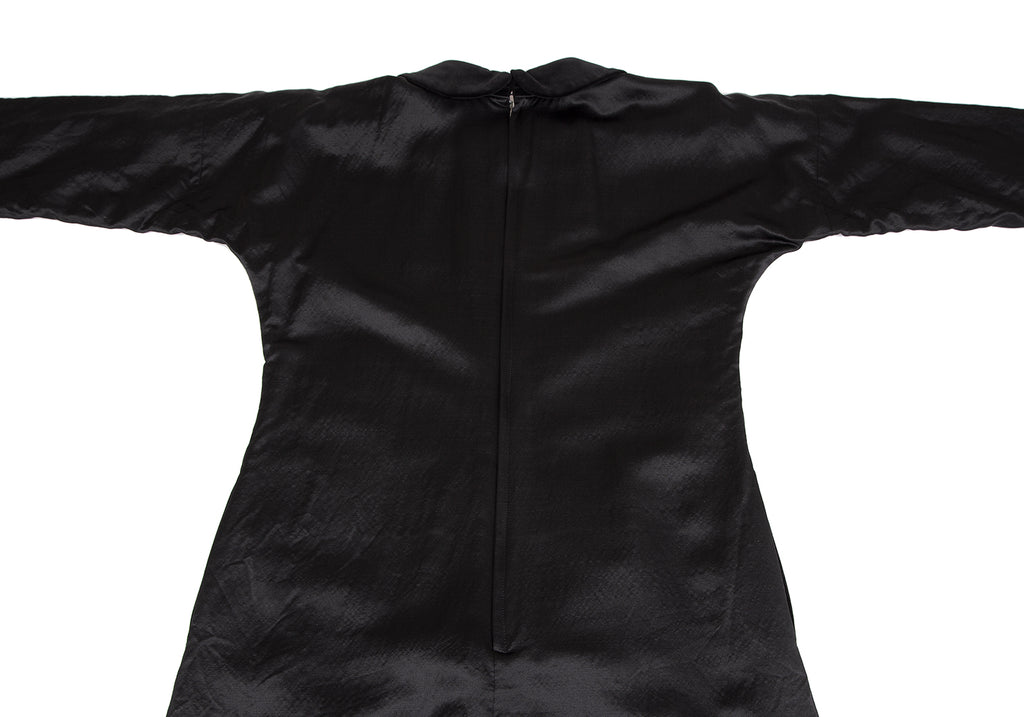 Comme des Garcons Japan. Black Peter Pan Collar Shiny Wool Silk Dress