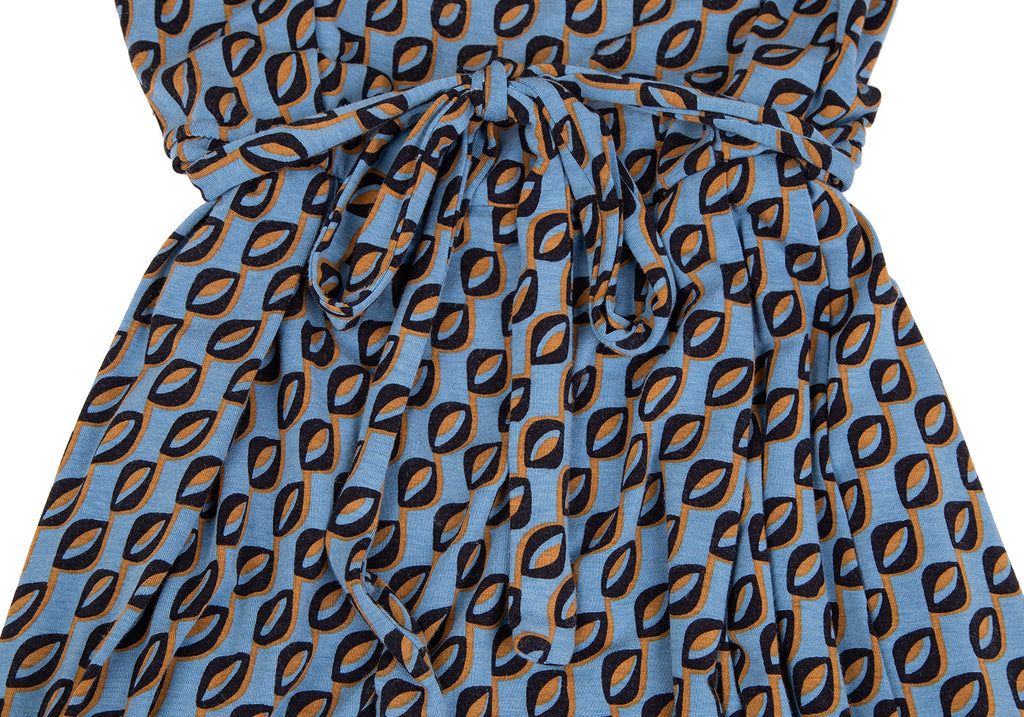 MaxMara ITALY.  MAX MARA WEEKEND Waist Cord Sky Blue Printed Dress