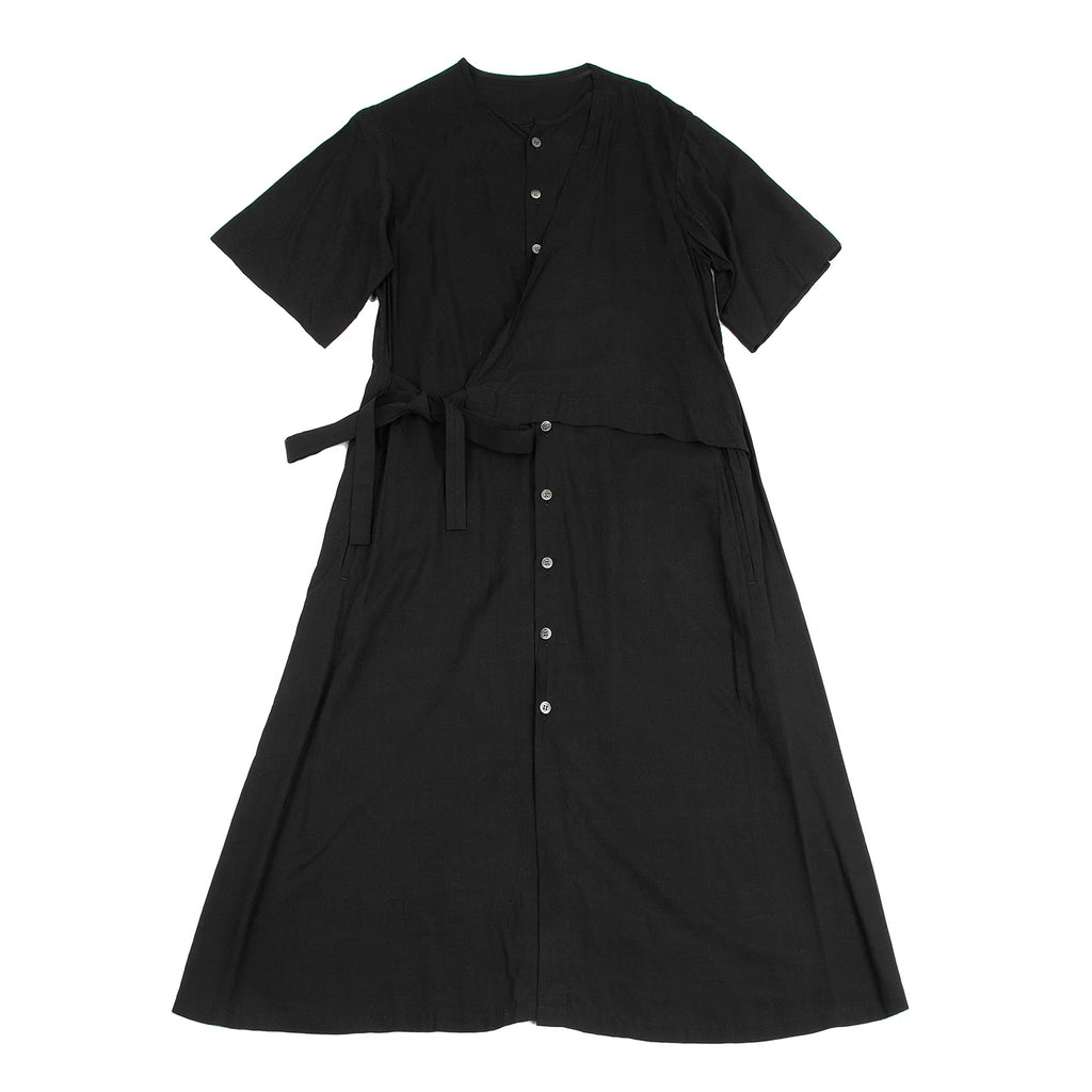 YOHJI YAMAMOTO JAPAN. Ground Y Flap Layer Rayon Black Shirt Dress