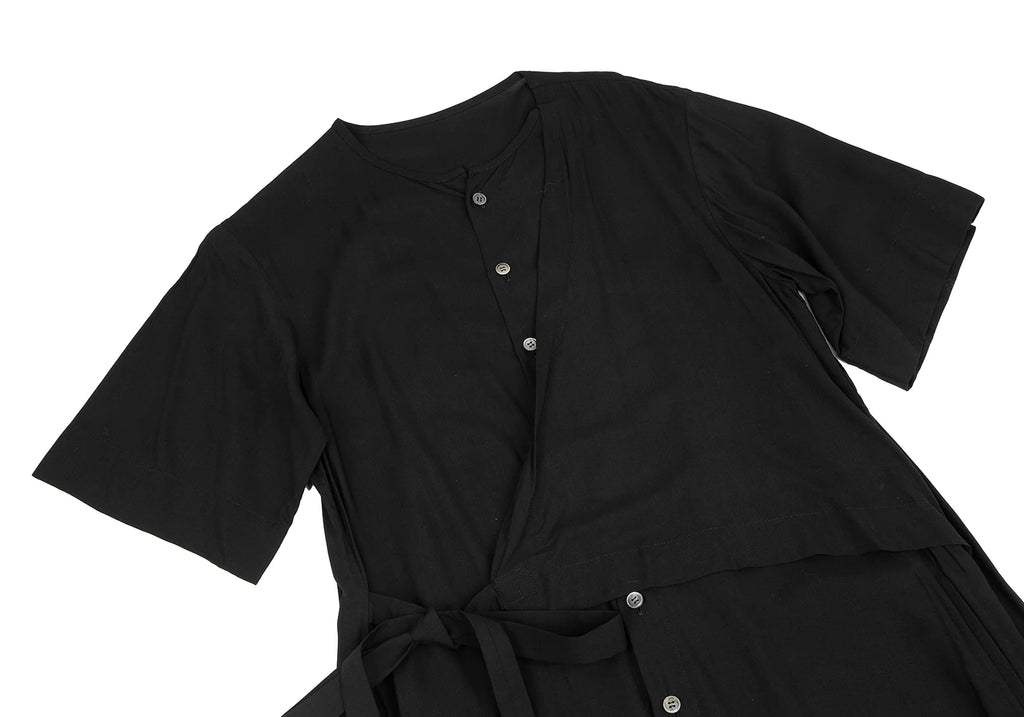 YOHJI YAMAMOTO JAPAN. Ground Y Flap Layer Rayon Black Shirt Dress