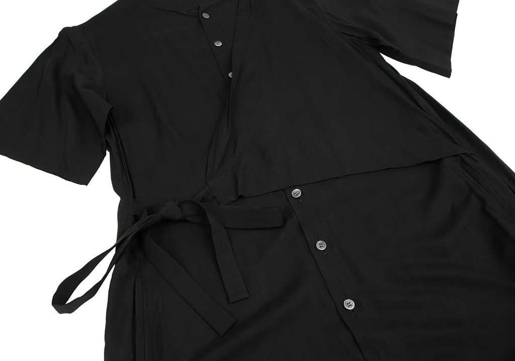 YOHJI YAMAMOTO JAPAN. Ground Y Flap Layer Rayon Black Shirt Dress
