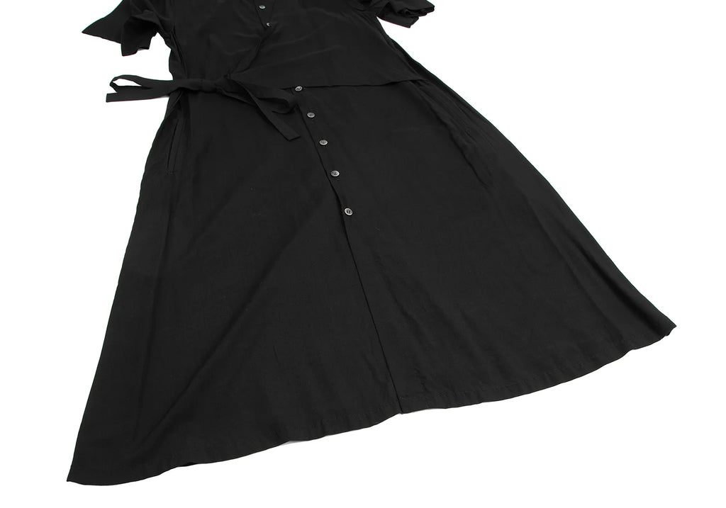 YOHJI YAMAMOTO JAPAN. Ground Y Flap Layer Rayon Black Shirt Dress