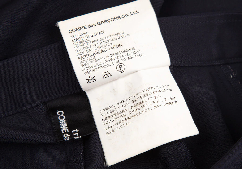 COMME des GARCONS JAPAN. TRICOT. Navy Wool Gabardine Curved Skirt