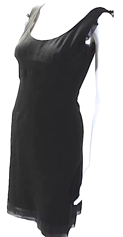 Prada Italy. Black Chiffon Trim Scoop Neck Sleeveless Sheath Dress