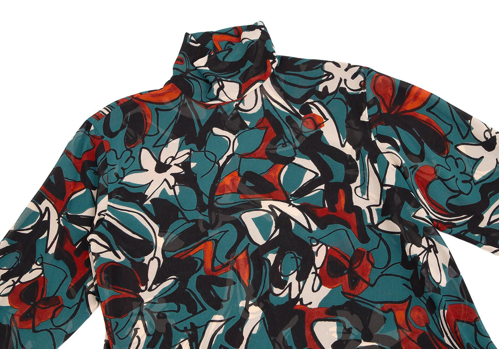 TOMORROWLAND JAPAN. collection Black, Green Abstract Printed Turtle Neck Blouse Black, Green