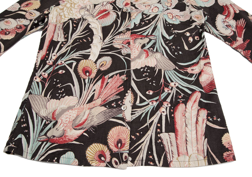 A/T ATSURO TAYAMA JAPAN. Brown, White, Red Gauze Switching Bird Printed Shirt