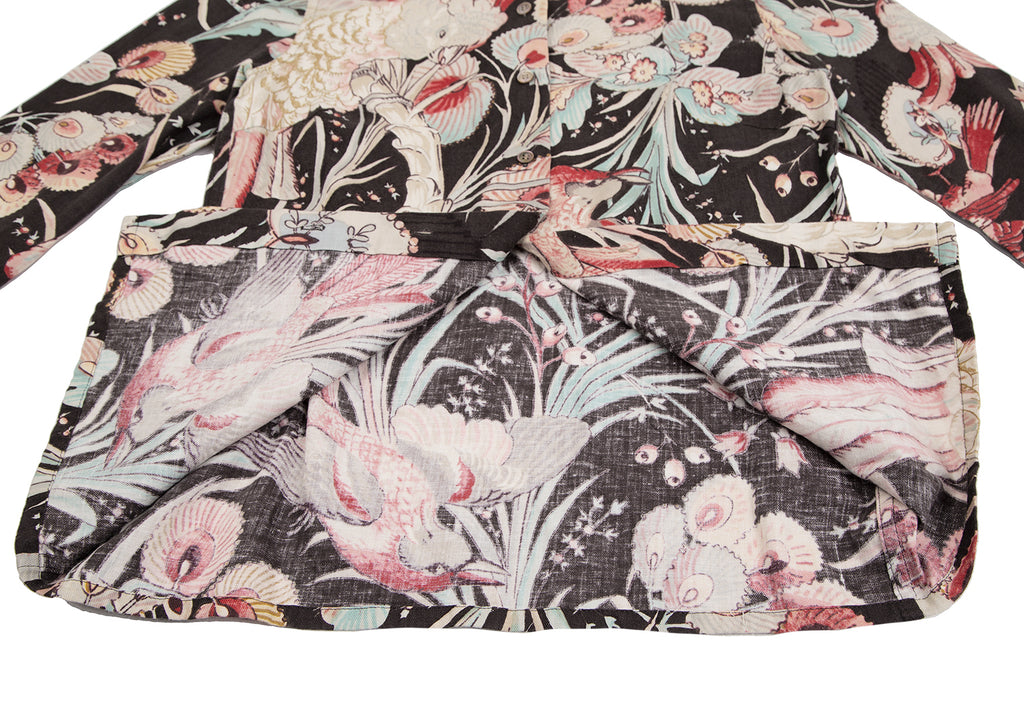 A/T ATSURO TAYAMA JAPAN. Brown, White, Red Gauze Switching Bird Printed Shirt