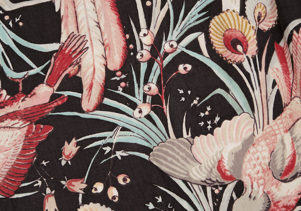 A/T ATSURO TAYAMA JAPAN. Brown, White, Red Gauze Switching Bird Printed Shirt