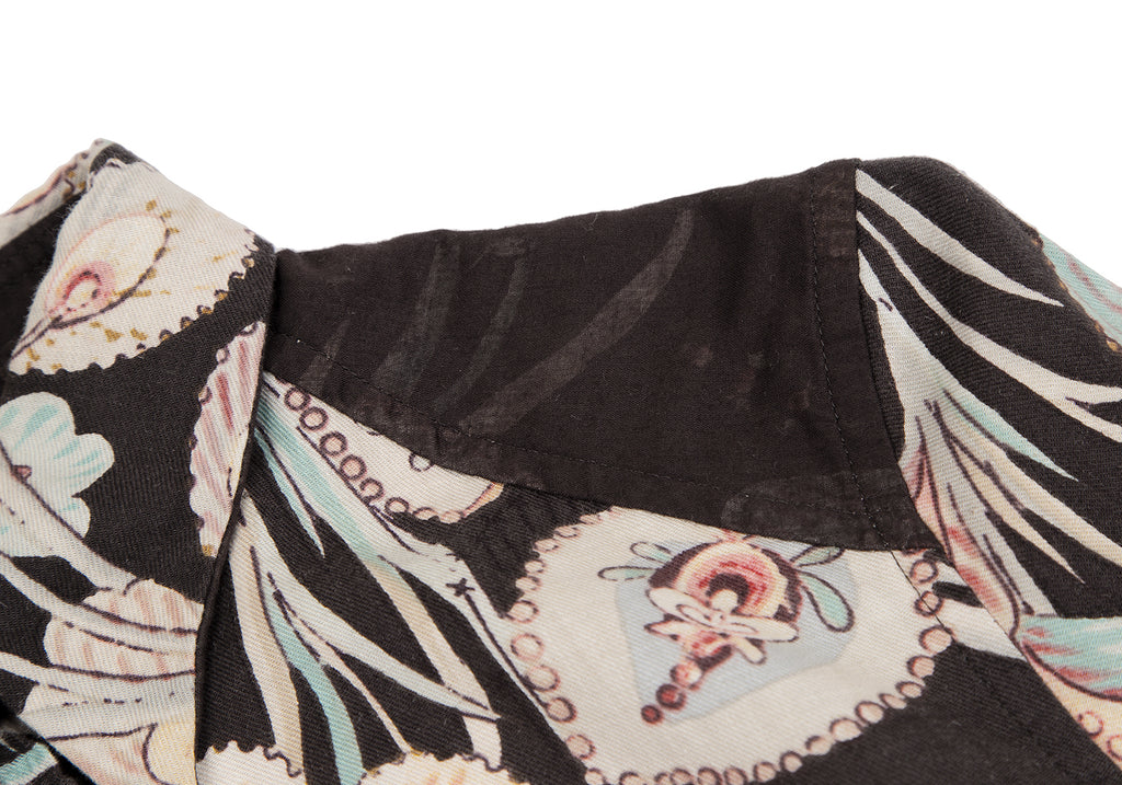 A/T ATSURO TAYAMA JAPAN. Brown, White, Red Gauze Switching Bird Printed Shirt