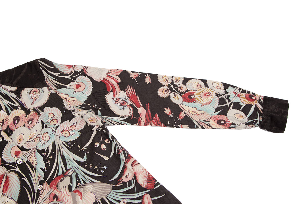 A/T ATSURO TAYAMA JAPAN. Brown, White, Red Gauze Switching Bird Printed Shirt