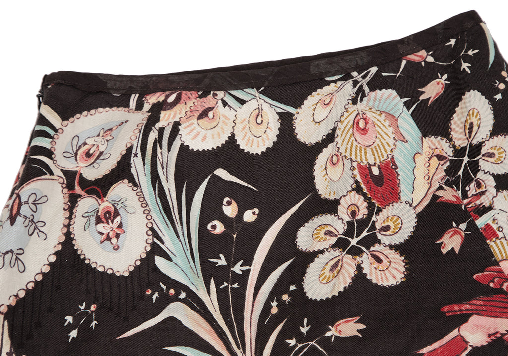 A/T ATSURO TAYAMA JAPAN. Brown, White, Red Bird Printed Asymmetric Skirt