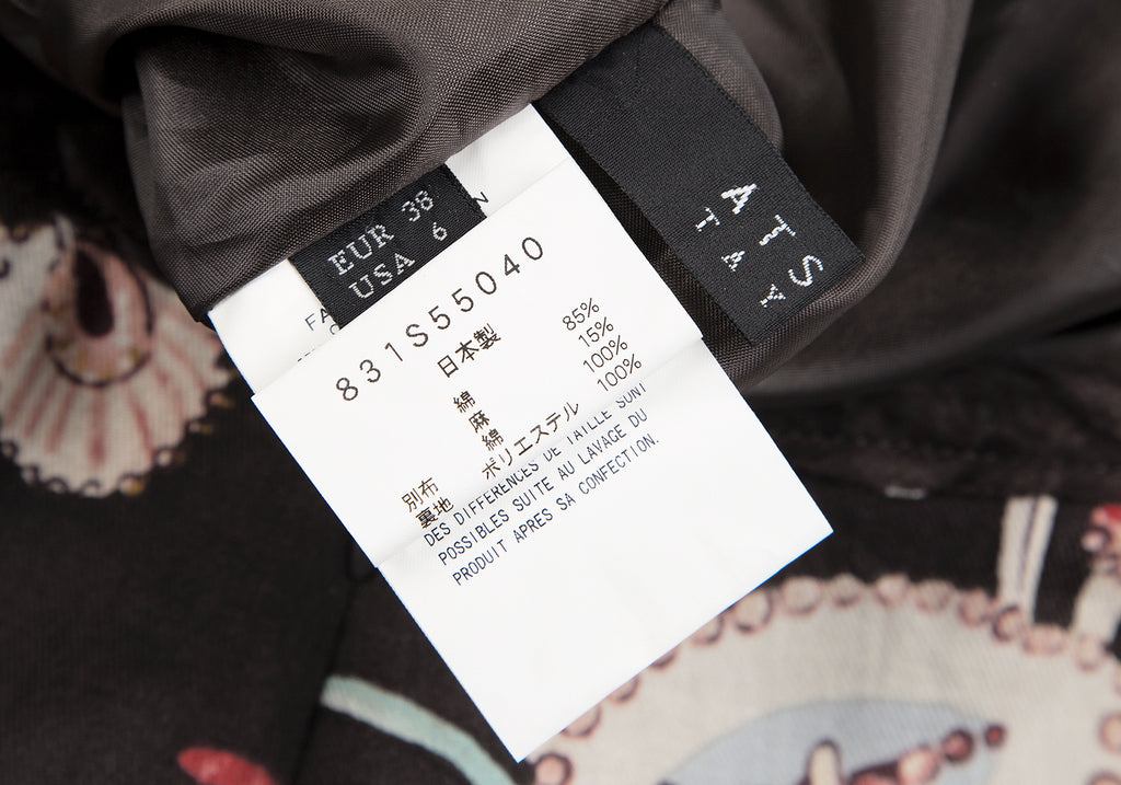 A/T ATSURO TAYAMA JAPAN. Brown, White, Red Bird Printed Asymmetric Skirt