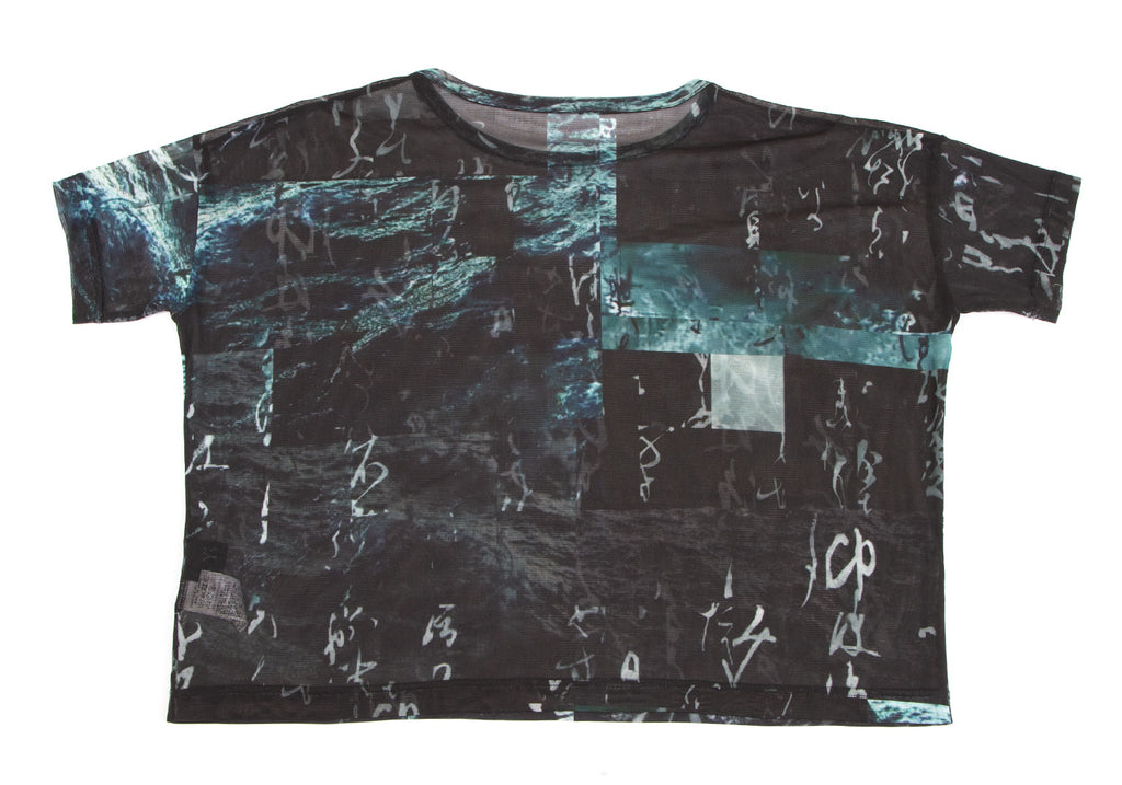 Yohji Yamamoto Japan. Y's Mariko Kinoshita Black Graphic Printed Tulle T Shirt