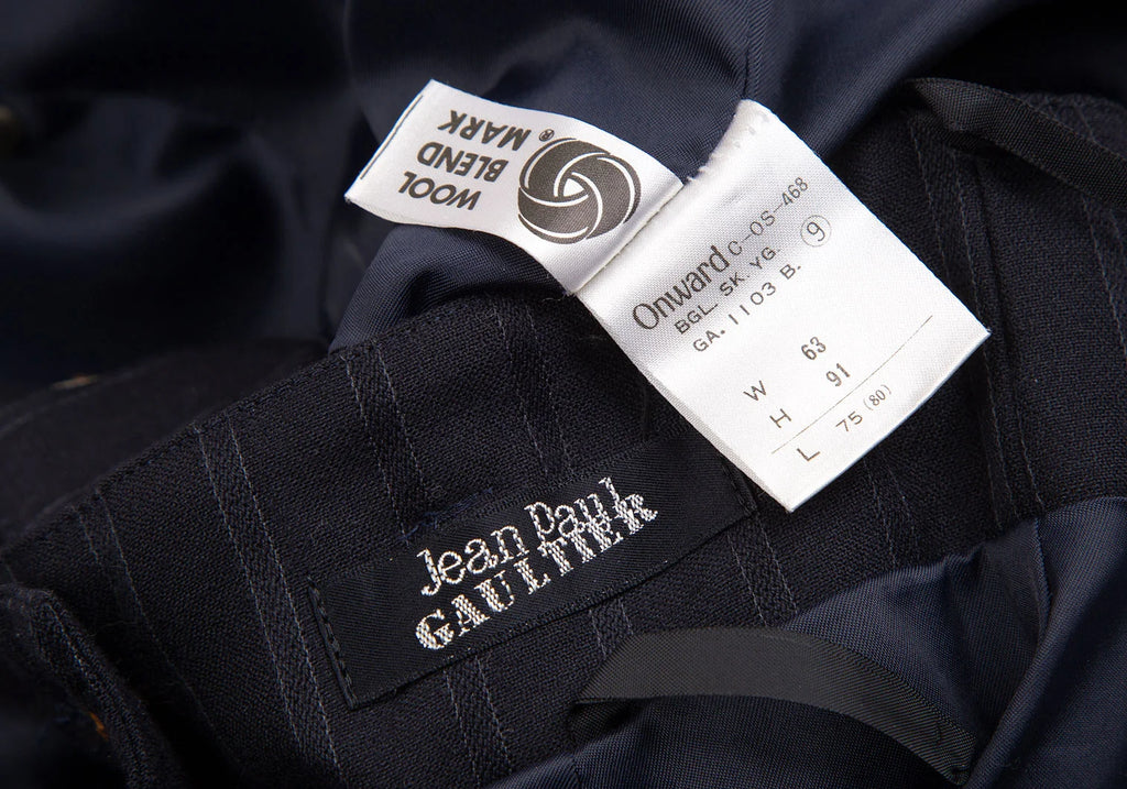 Jean-Paul GAULTIER PARIS. Navy Wool Striped Skirt