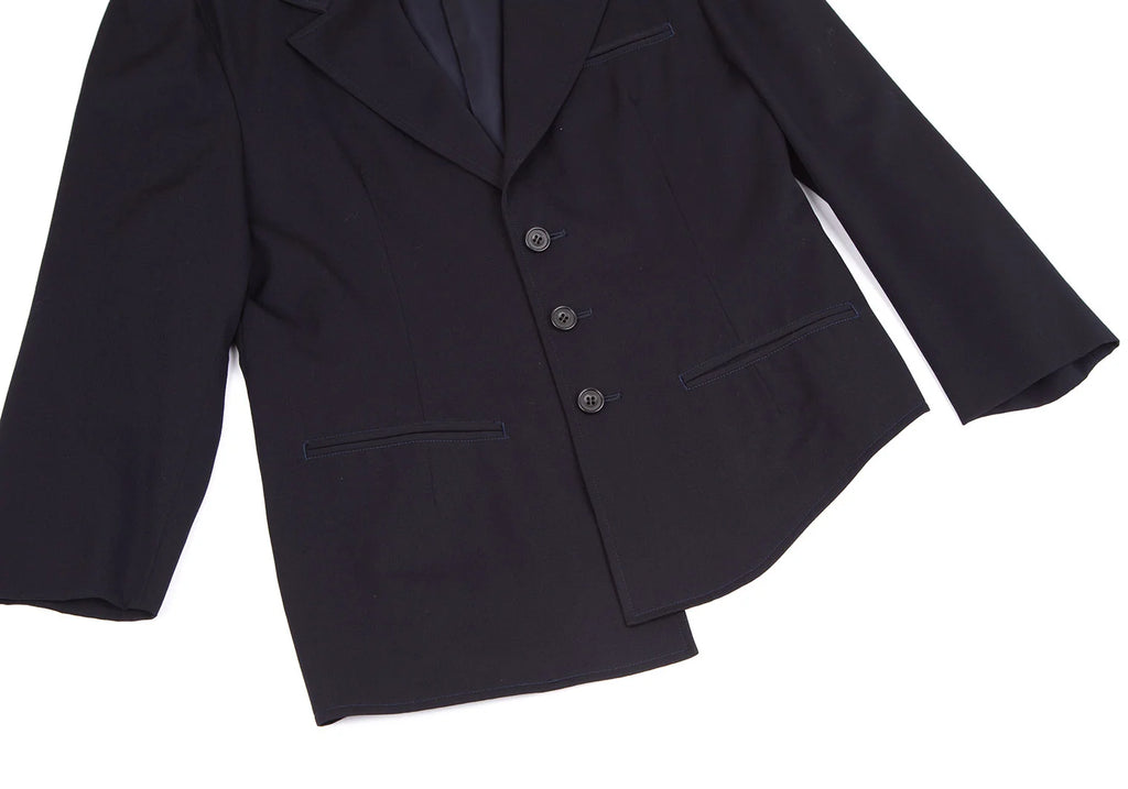 YOHJI YAMAMOTO JAPAN. Y's Wool Hem  Navy Asymmetry Jacket