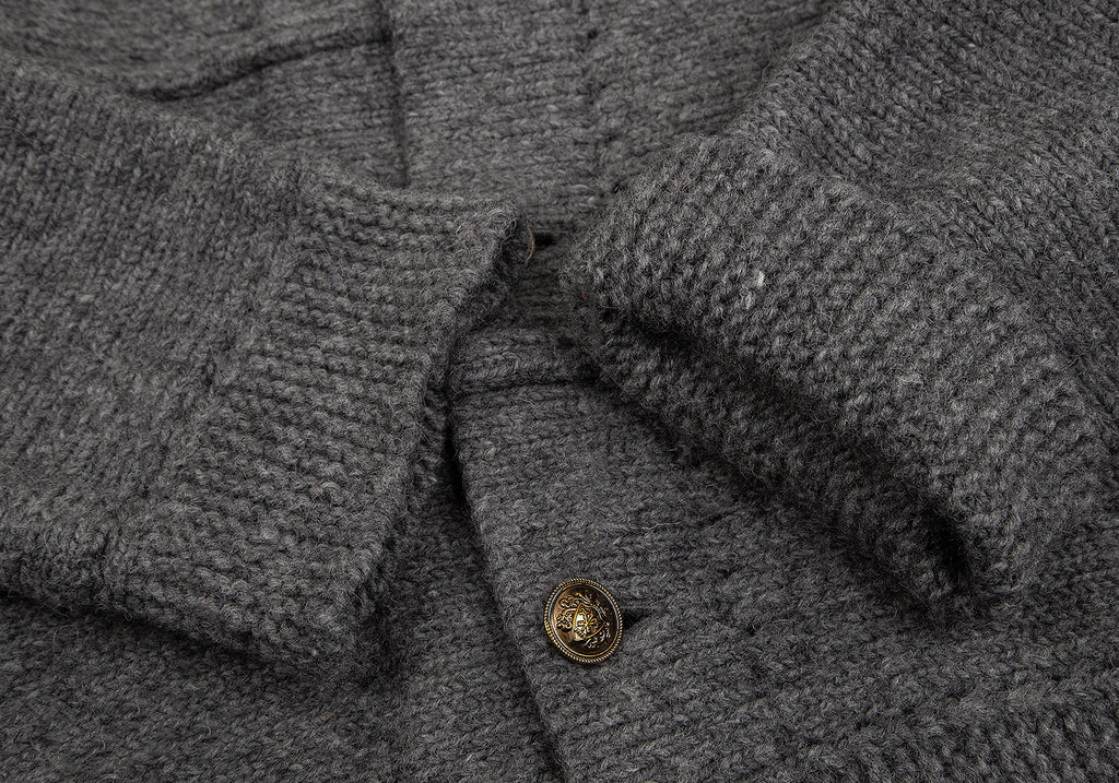 COMME des GARCONS JAPAN. TRICOT. Hooded Metal Button Grey Knit Jacket