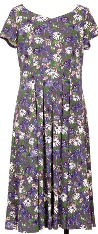 Sunaokuwahara Japan. Black, Purple Cotton Dot Frill Short Sleeve Dress