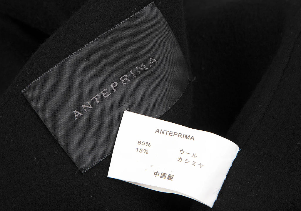 ANTEPRIMA ITALY. Black Wool Cashmere Zip Up Turtleneck Coat