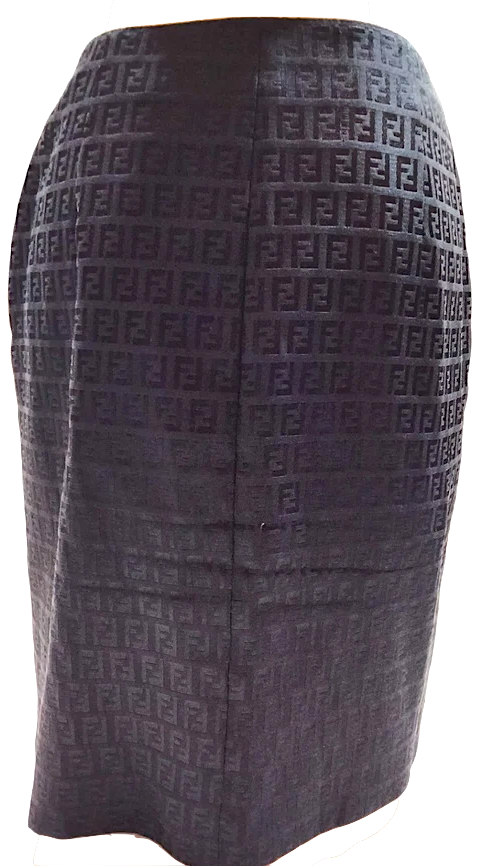 Fendi Italy. Black FF Logo Cotton, Rayon Skirt