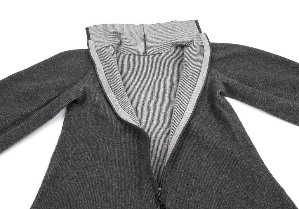 HIROKO KOSHINO Japan. Gray Wool Half Zipper Knit Dress