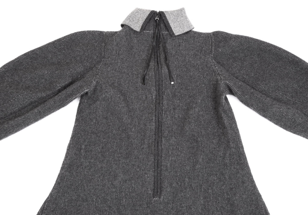 HIROKO KOSHINO Japan. Gray Wool Half Zipper Knit Dress