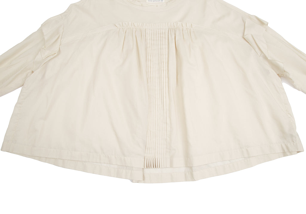mina perhonen JAPAN. Beige/White Cotton Silk Pleated Blouse