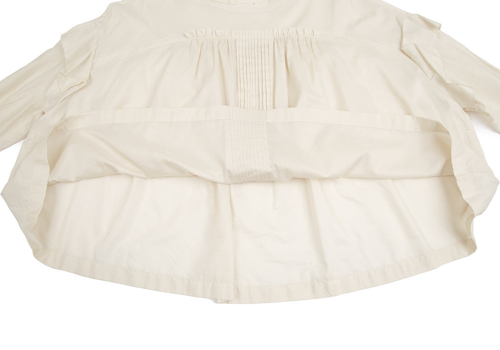 mina perhonen JAPAN. Beige/White Cotton Silk Pleated Blouse