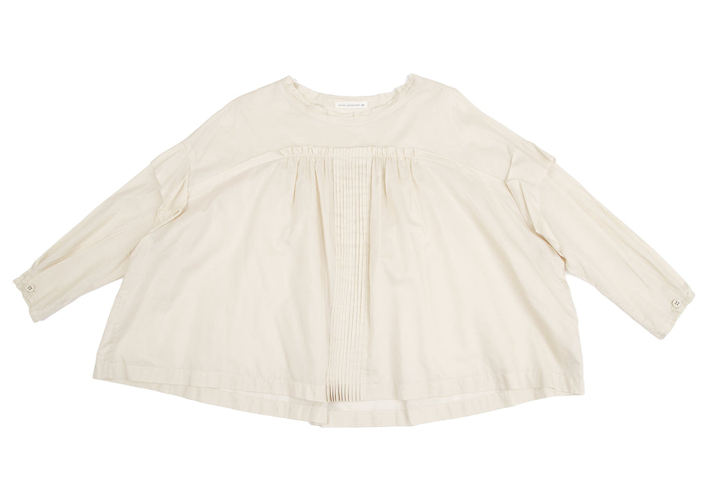 mina perhonen JAPAN. Beige/White Cotton Silk Pleated Blouse