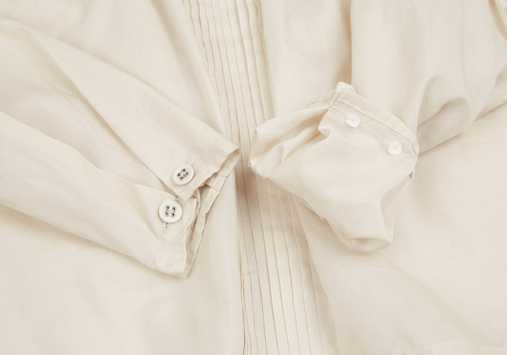 mina perhonen JAPAN. Beige/White Cotton Silk Pleated Blouse