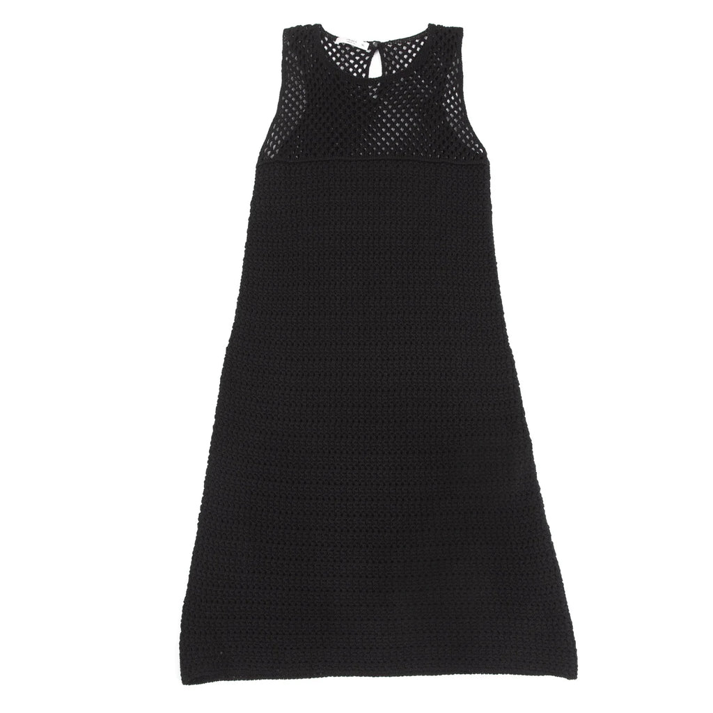 PRADA ITALY. Black Cotton Sleeveless Mesh Dress