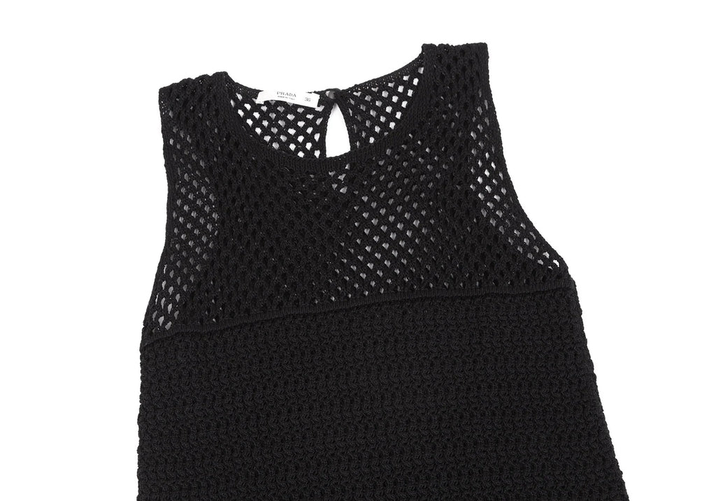 PRADA ITALY. Black Cotton Sleeveless Mesh Dress
