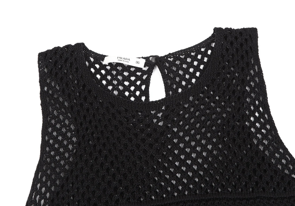 PRADA ITALY. Black Cotton Sleeveless Mesh Dress