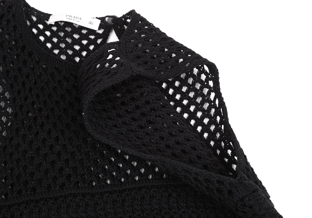 PRADA ITALY. Black Cotton Sleeveless Mesh Dress