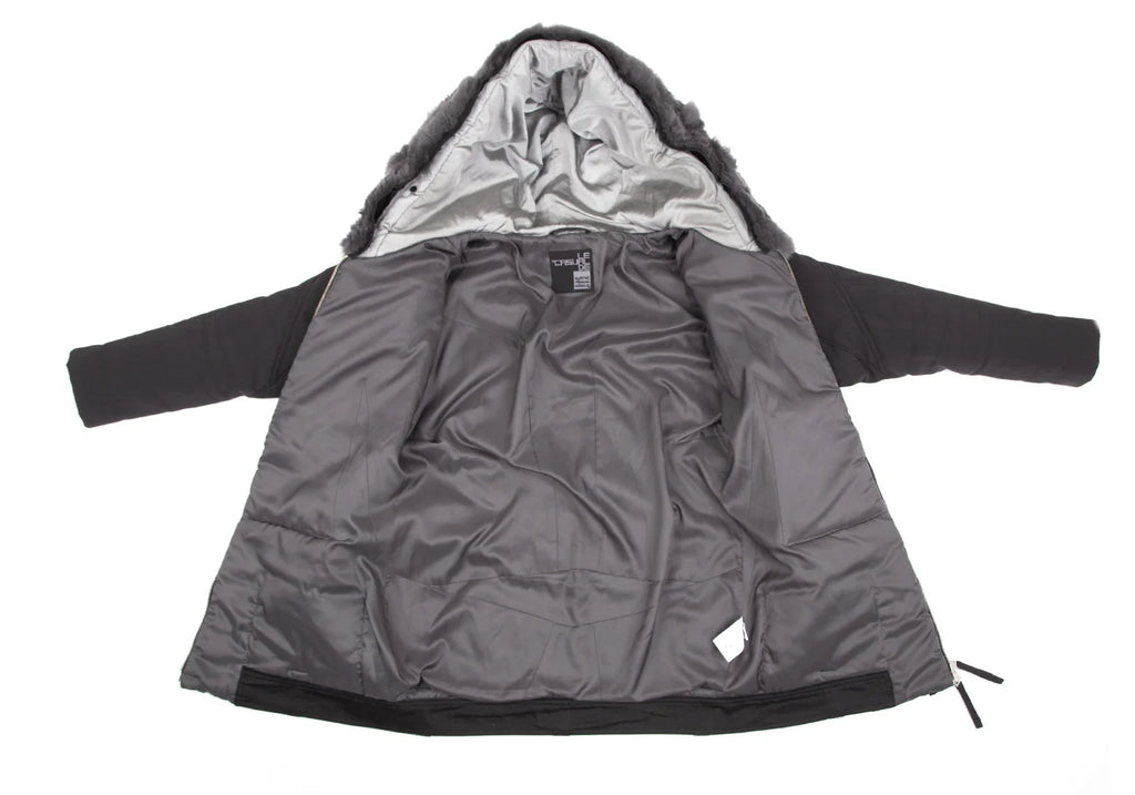 MARITHE + FRANCOIS GIRBAUD PARIS. Grey Rabbit Fur Hoodie Jacket.  MANY MORE FURS AND FAUX FUR IN STORE NOW