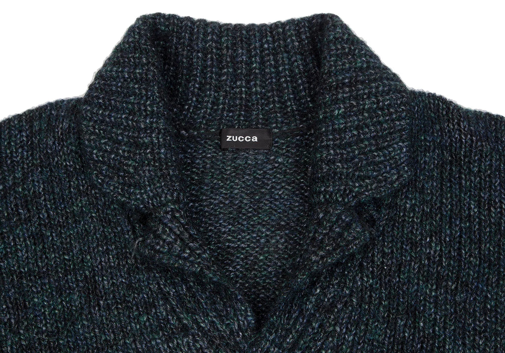 ISSEY MIYAKE JAPAN. zucca Green/Grey Wool Acrylic Low Gauge Cardigan