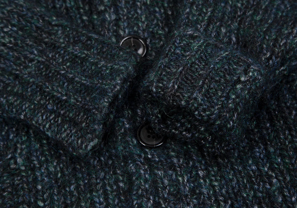 ISSEY MIYAKE JAPAN. zucca Green/Grey Wool Acrylic Low Gauge Cardigan