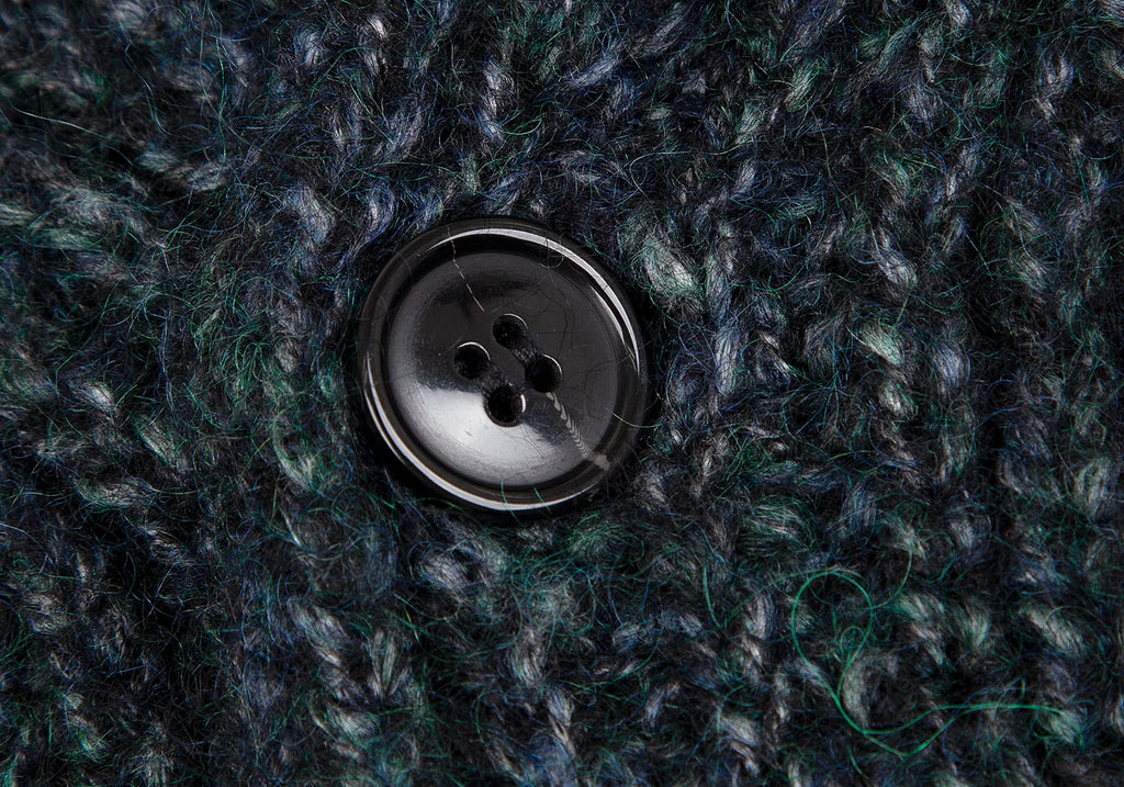 ISSEY MIYAKE JAPAN. zucca Green/Grey Wool Acrylic Low Gauge Cardigan