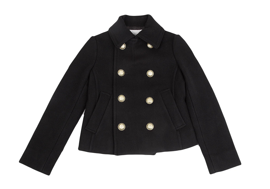 ISSEY MIYAKE JAPAN. sunaokuwahara Black Lamb Wool Blend Lining Tape Design Peacoat