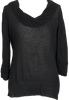 Sunaokuwahara Japan. Black Cotton Gather Neck 3/4 Sleeve Knit Sweater