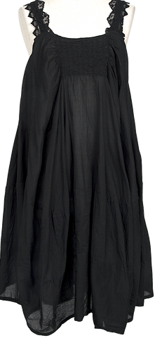 LANVIN PARIS. Black Raw Edge PolyTech Fabric Short Sleeves Tye Knee Length Dress