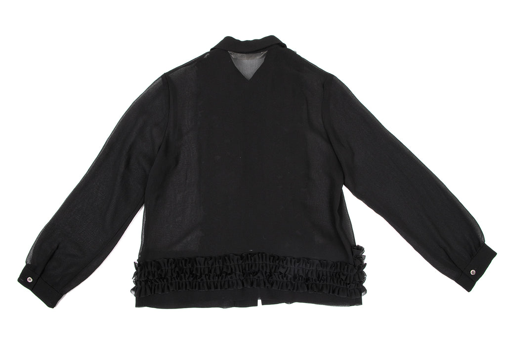 COMME des GARCONS JAPAN. Black Frill Semi-Sheer Chiffon Blouse