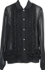 COMME des GARCONS JAPAN. Black Frill Semi-Sheer Chiffon Blouse