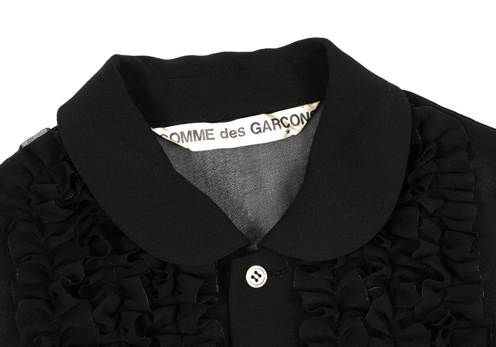 COMME des GARCONS JAPAN. Black Frill Semi-Sheer Chiffon Blouse