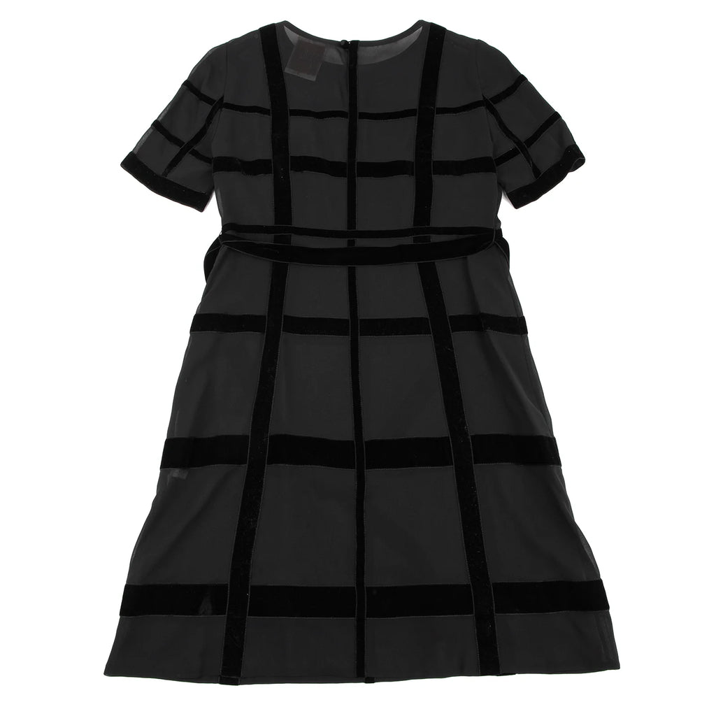 Sybilla Madrid. Black Velor Lattice Short Sleeve Dress